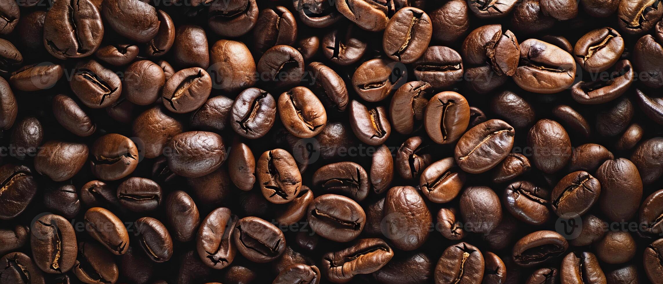 AI generated Roasted Coffee Beans Full Frame. Full frame close-up of rich, roasted coffee beans with a deep brown color, indicative of a fresh roast and aroma photo