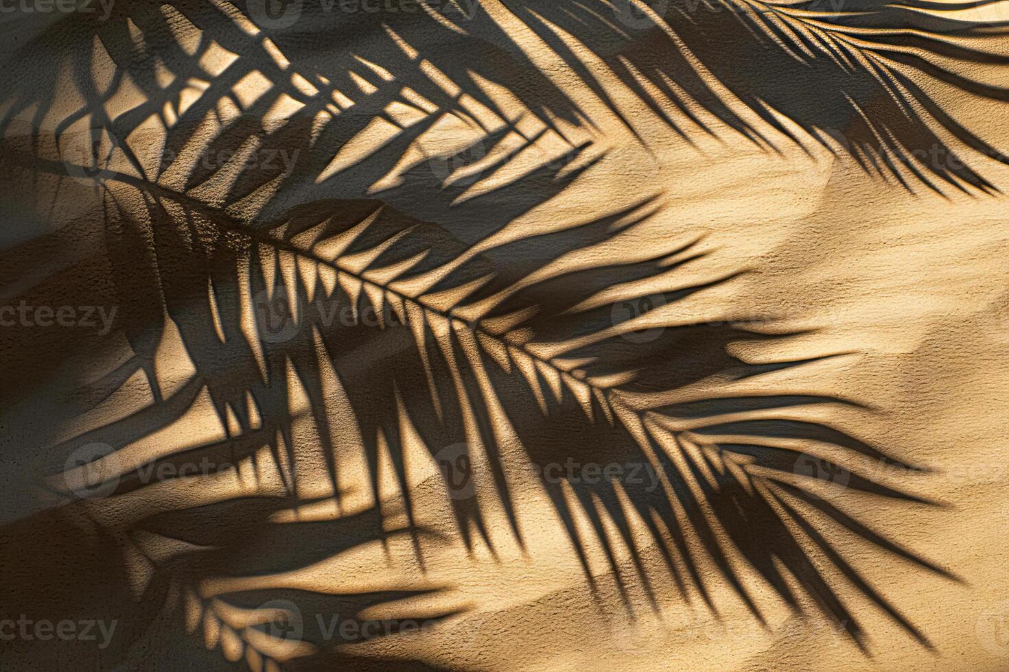 AI generated The shadow of palm leaves cast upon the smooth, golden sands, evoking the serene essence of a tropical beach photo