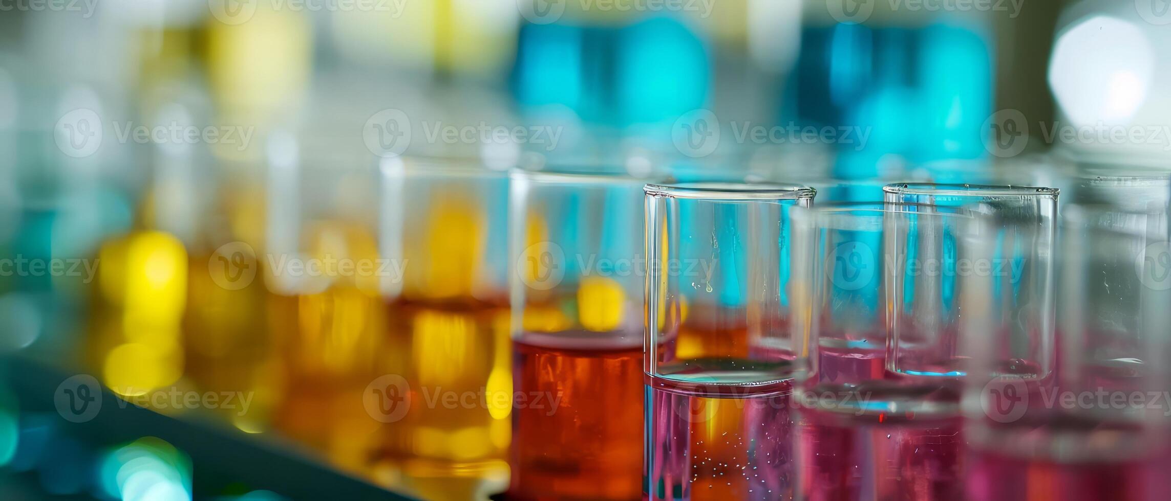 AI generated Vivid red chemical reaction occurring in laboratory glassware with a blurred laboratory background photo