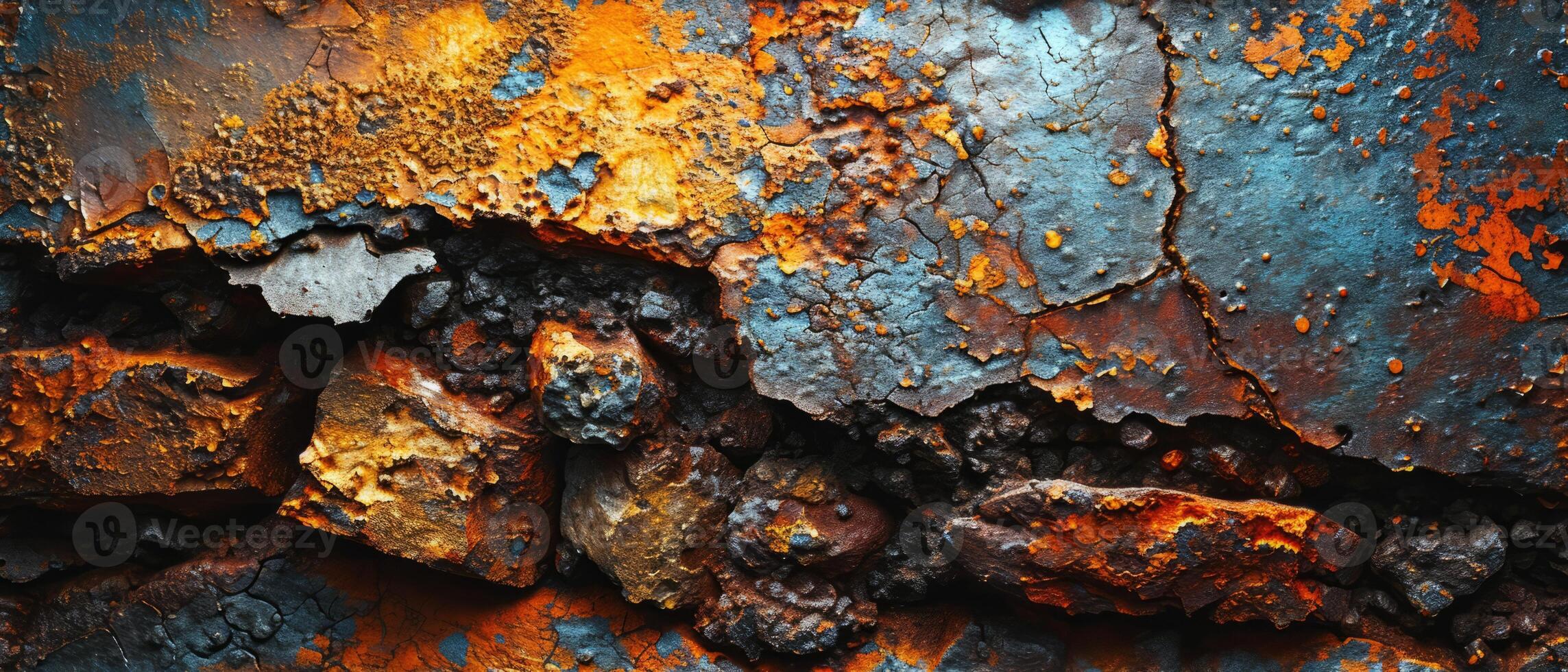 AI generated A high-resolution image showcasing the colorful, abstract patterns of corrosion on metal with textured detail photo