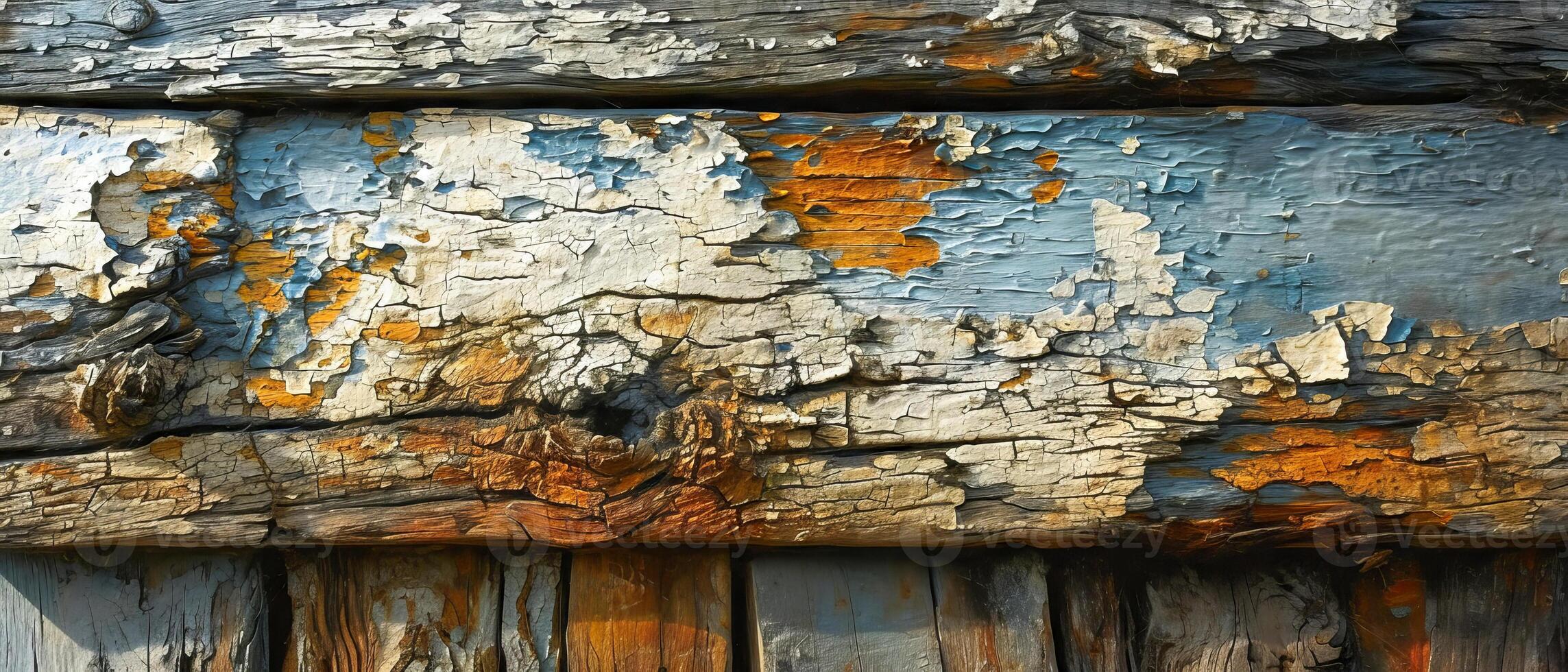 AI generated Natural decay with this rough, old wooden surface. Its textured pattern and weathered appearance tell a story of time and nature's touch photo