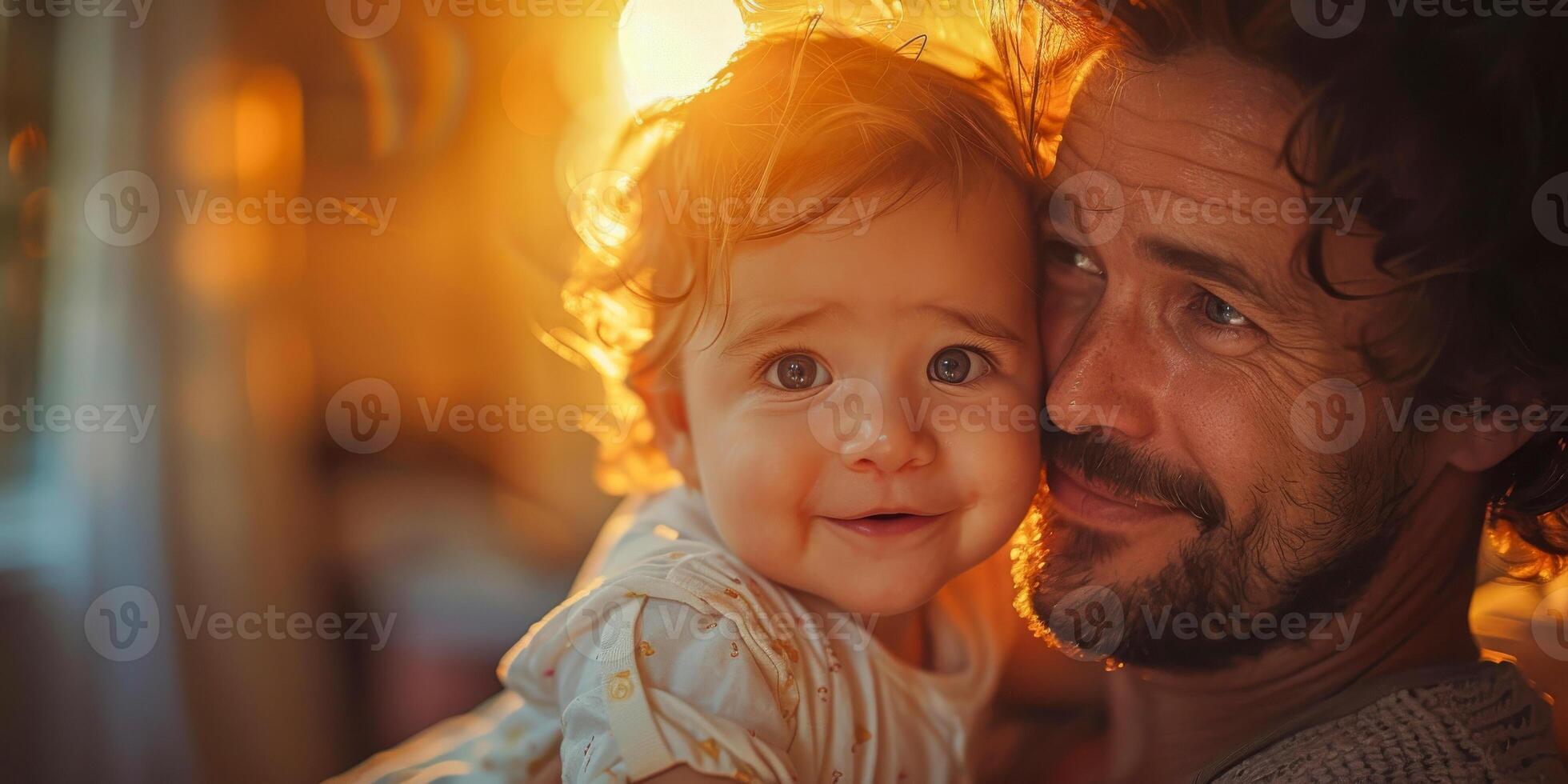 AI generated A man is holding a little girl in his arms, showing a loving and playful interaction between a parent and child photo
