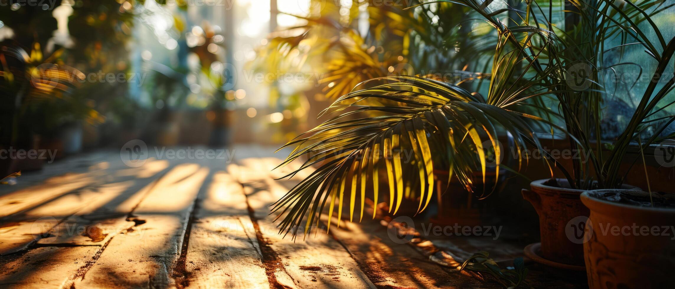 AI generated Escape to a tropical oasis with this enchanting scene of palm leaves swaying gently in the warm breeze photo