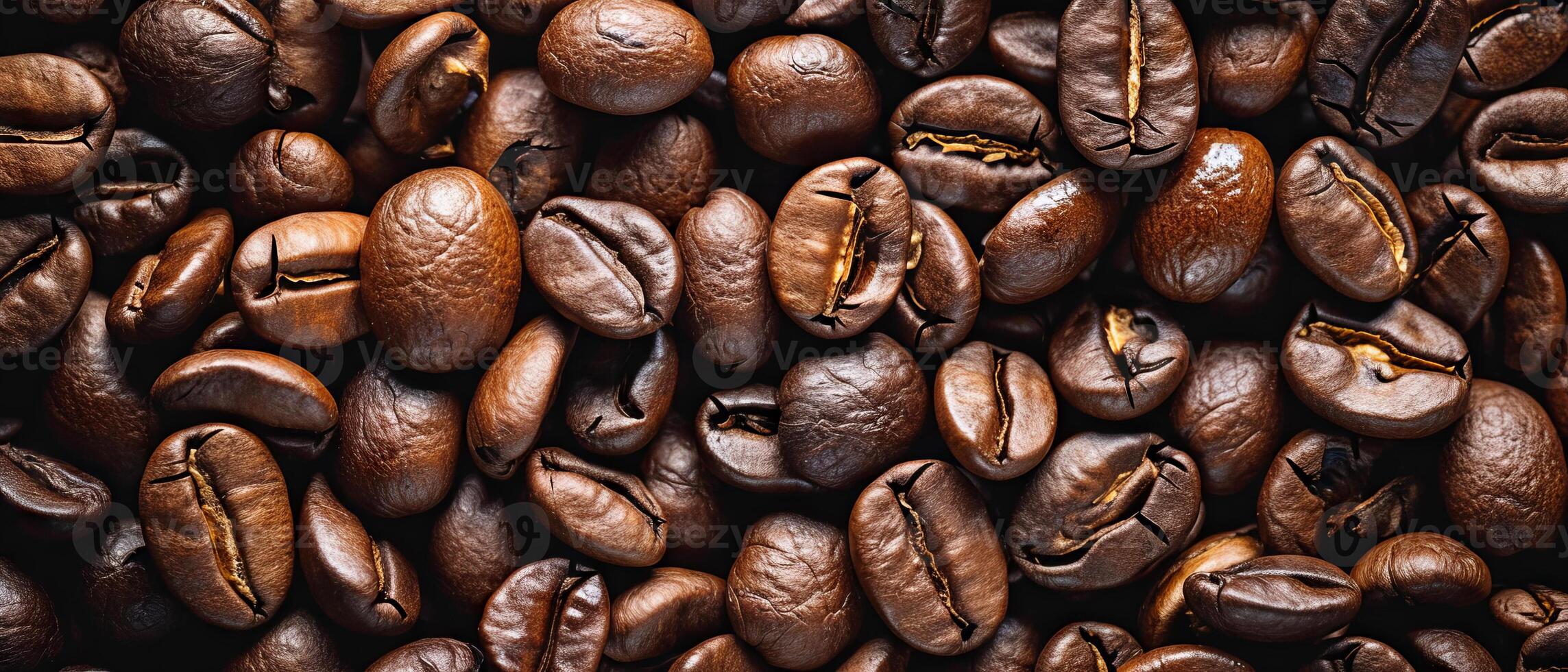 AI generated Close-up image capturing the rich textures and dark tones of freshly roasted coffee beans, with a focus on their glossy surfaces. Freshly Roasted Coffee Beans photo