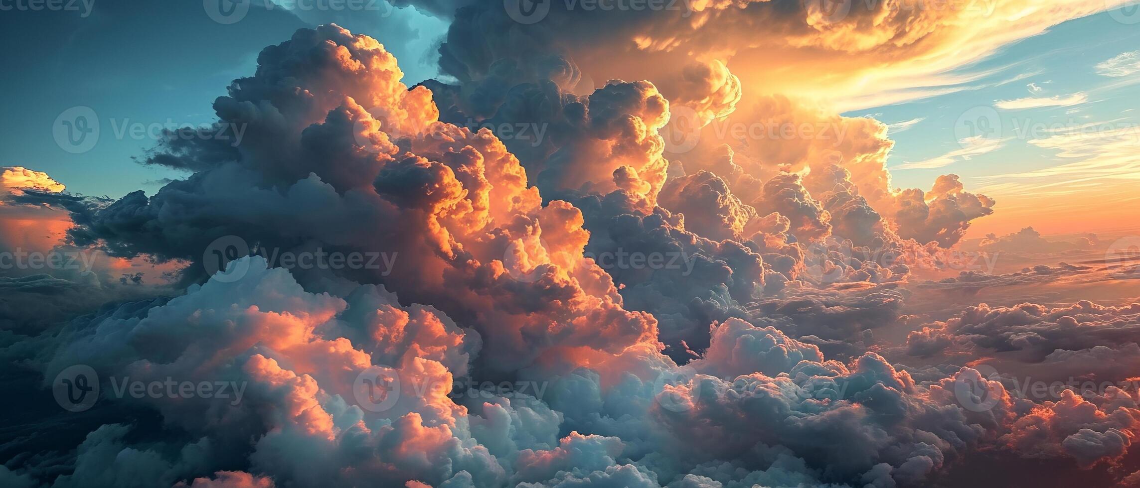 AI generated Dramatic Sunset Cloudscape with Vibrant Colors. A breathtaking view of cumulus clouds illuminated by a vibrant sunset photo