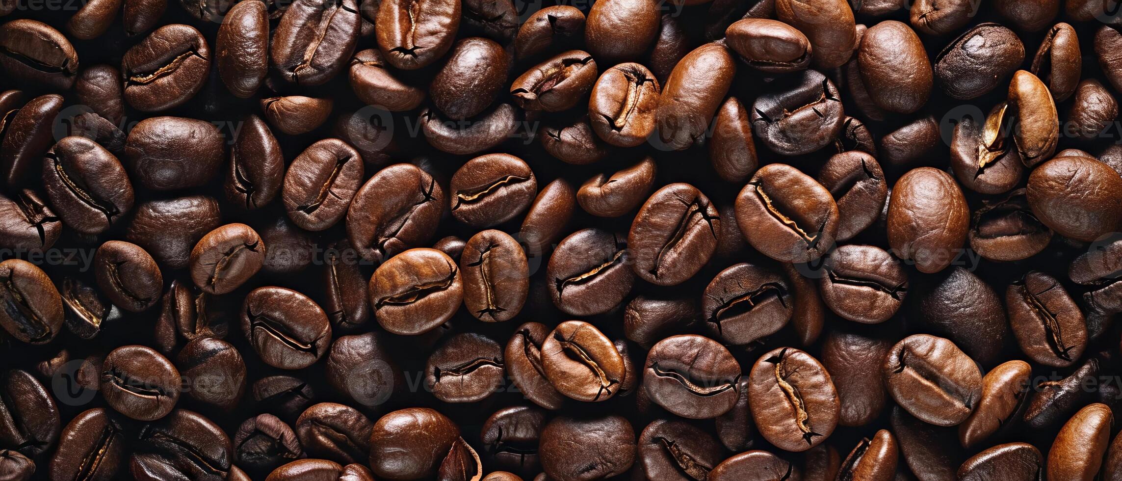 AI generated Roasted Coffee Beans Full Frame. Full frame close-up of rich, roasted coffee beans with a deep brown color, indicative of a fresh roast and aroma photo