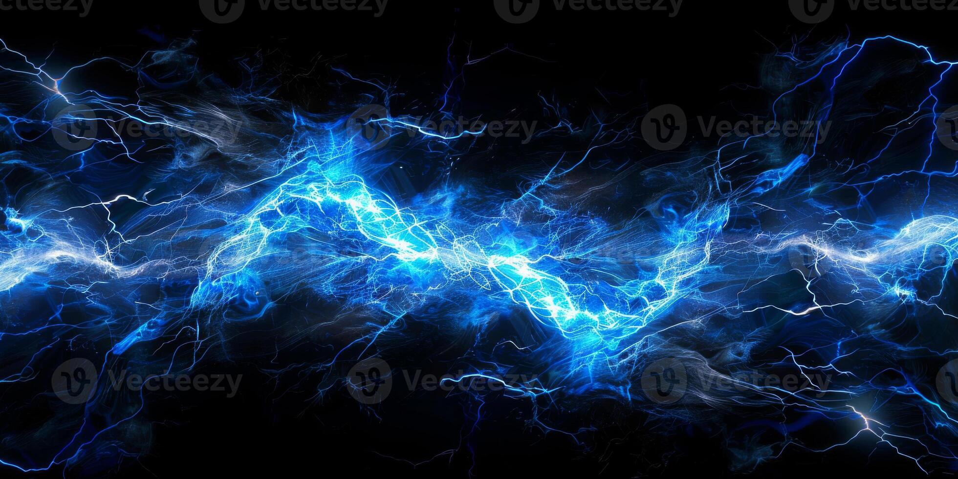AI generated A vivid blue and black background with lightning bolts crossing, creating a striking and electrifying display of natures power and beauty photo