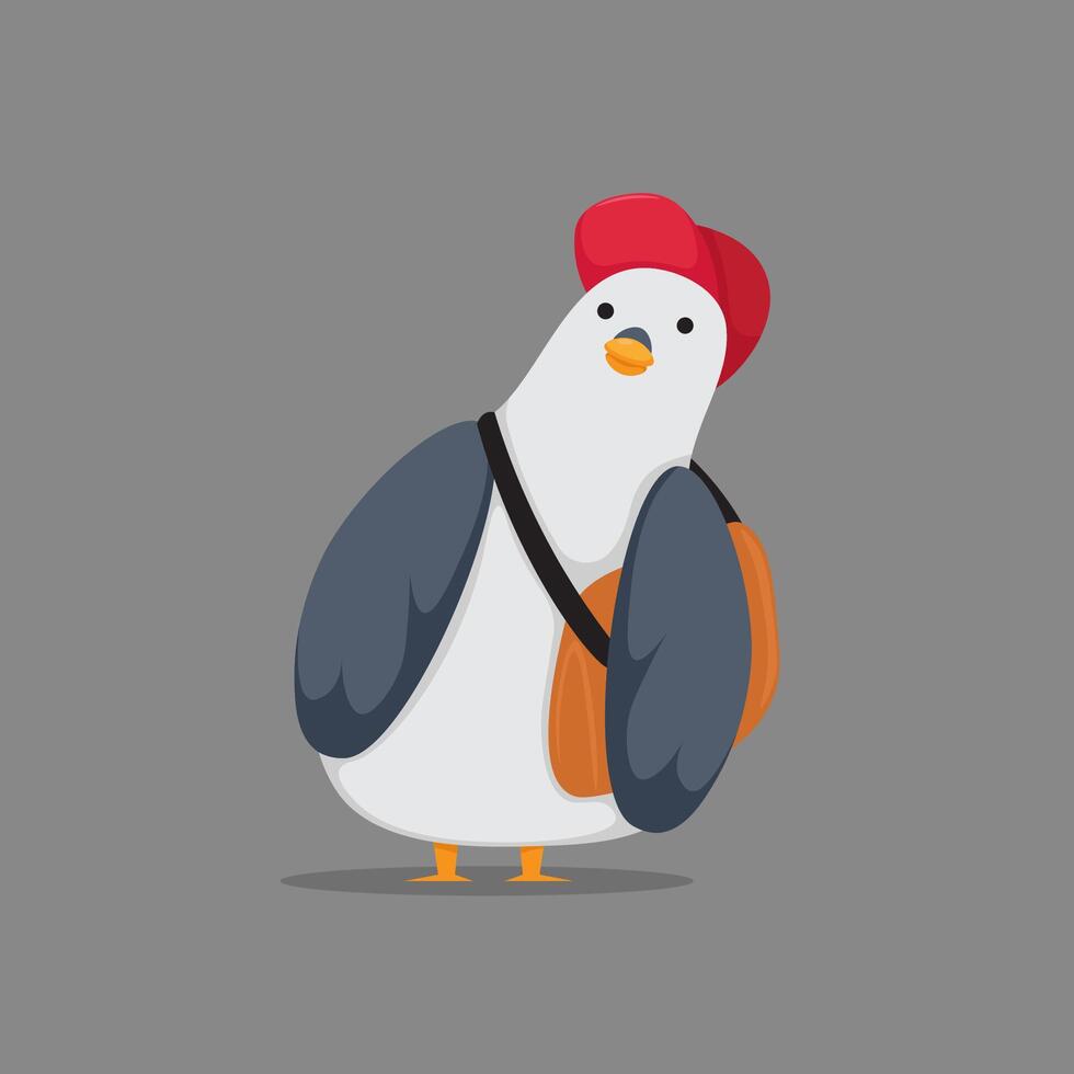 vector illustration of a mail carrier pigeon with a red hat