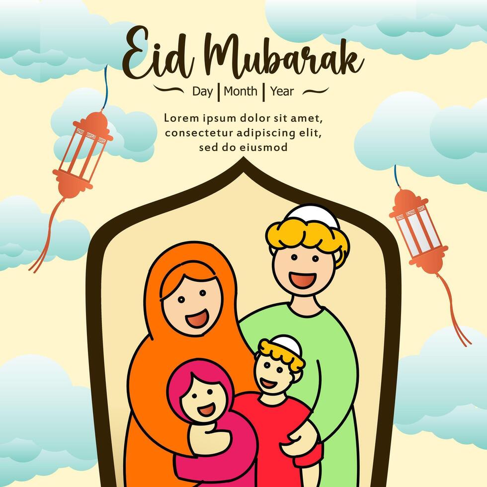 eid Mubarak con mano dibujado islámico niños ilustración vector