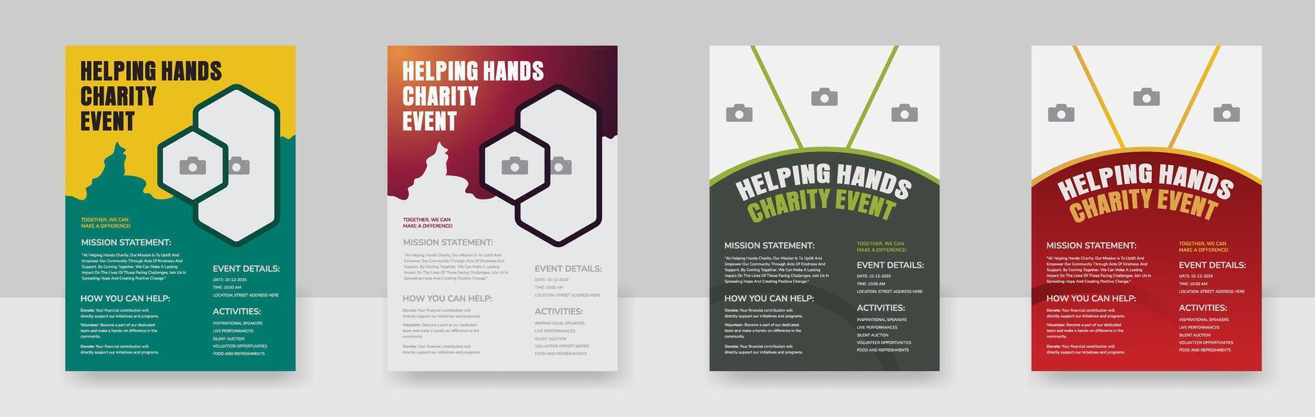 Charity and donation poster design templates, fundraising event Flyer Design vector