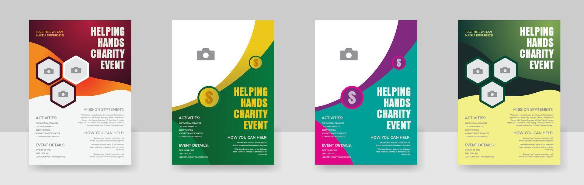 Charity and donation poster design templates, fundraising event Flyer Design vector