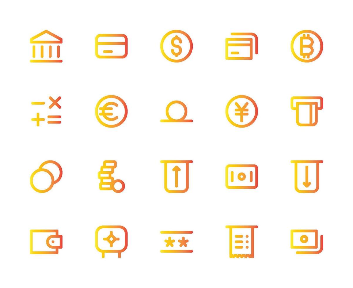 Banking and Payments Icons Set - Outline Gradient vector