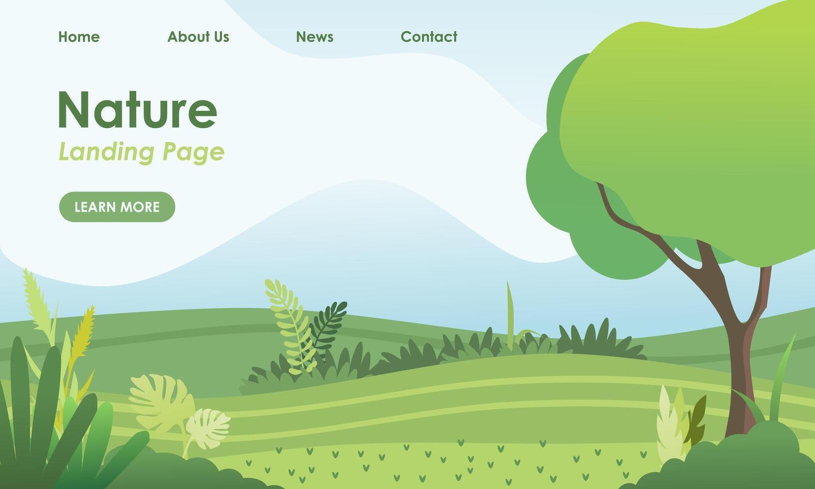 Landing page layout with illustration of nature or go green concept. Vector illustration.