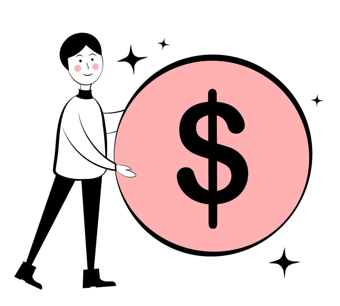 Businessman. The man holds the money. Doodle vector