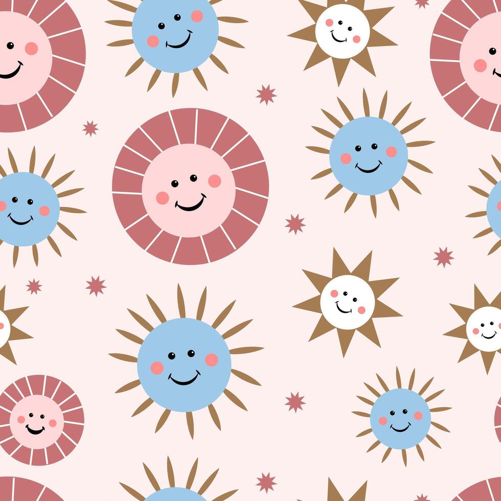 Seamless pattern with pink sun vector