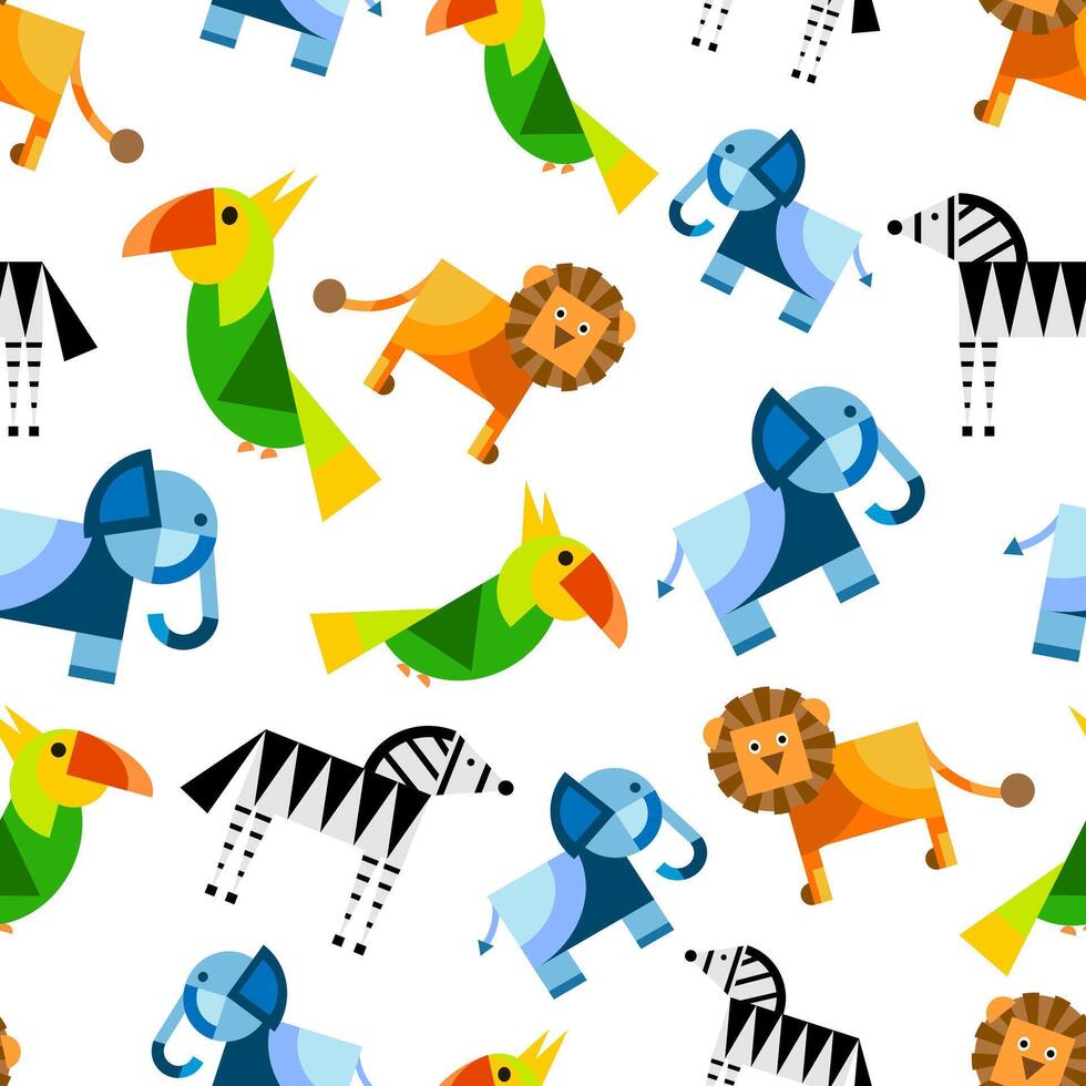 Seamless pattern with zebras, lions, elephants and parrot vector