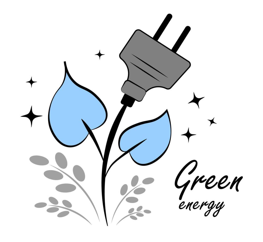 Green energy. Electric plug. Doodle vector
