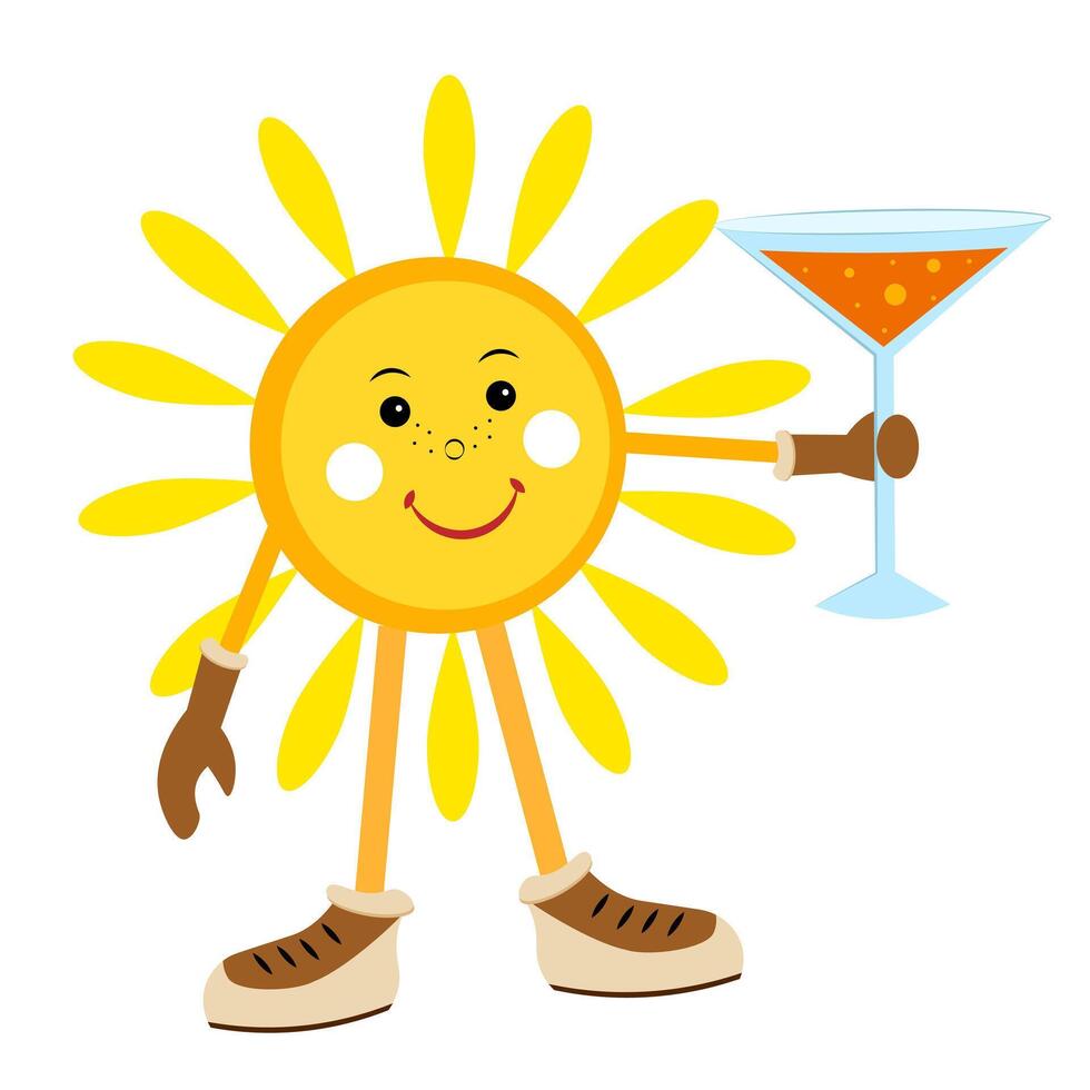 Sun with cocktail on white background vector