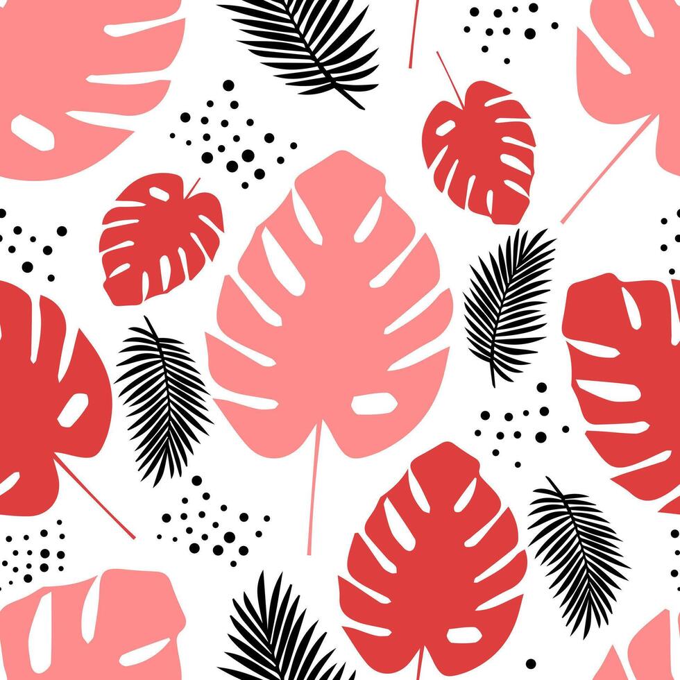 seamless marine pattern with monstera and palm tree branch vector