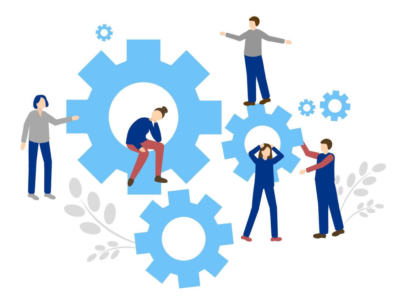 Teamwork. People and gears on a white background vector
