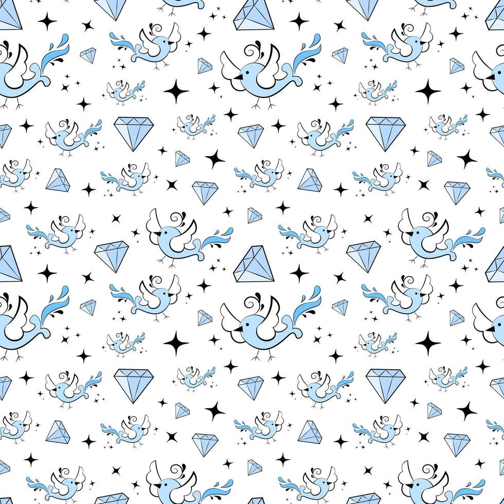 Seamless pattern with blue birds vector