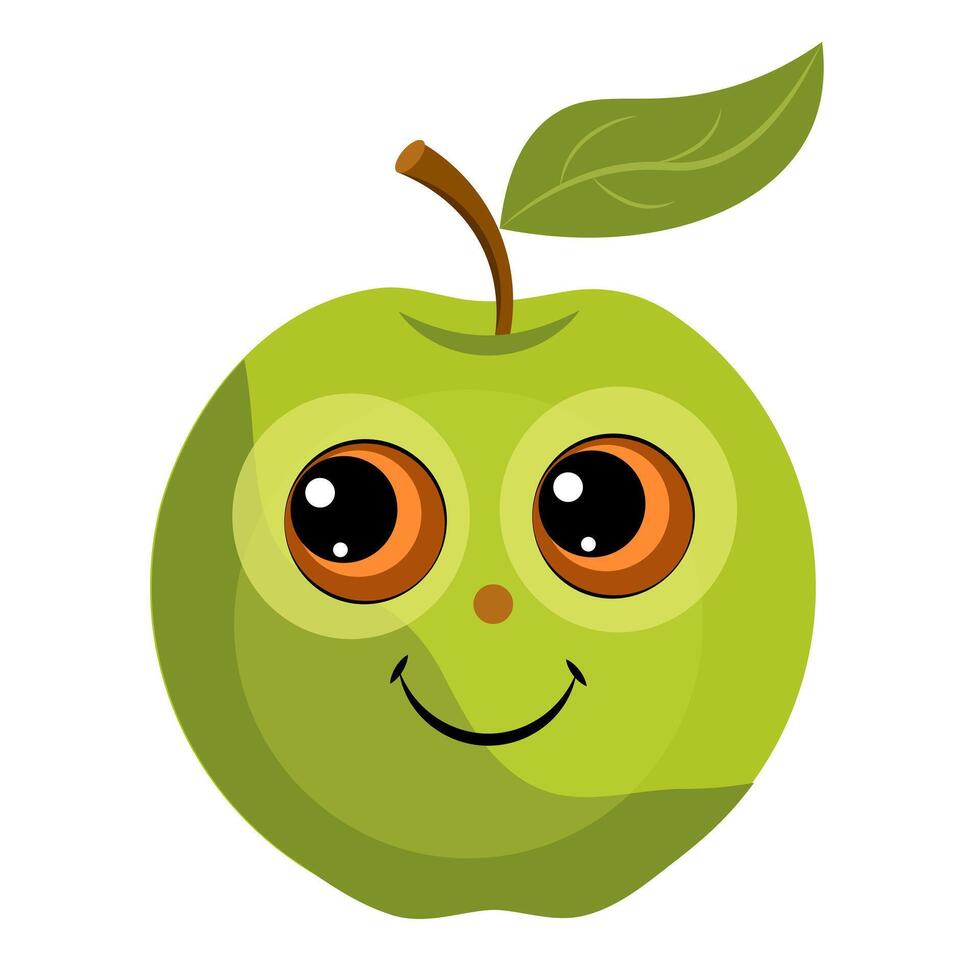 Green apple with eyes on white background vector