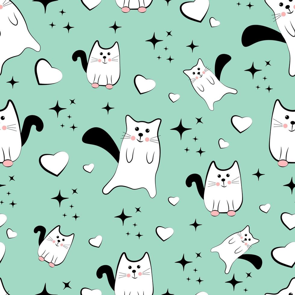 Cute seamless pattern with cats vector