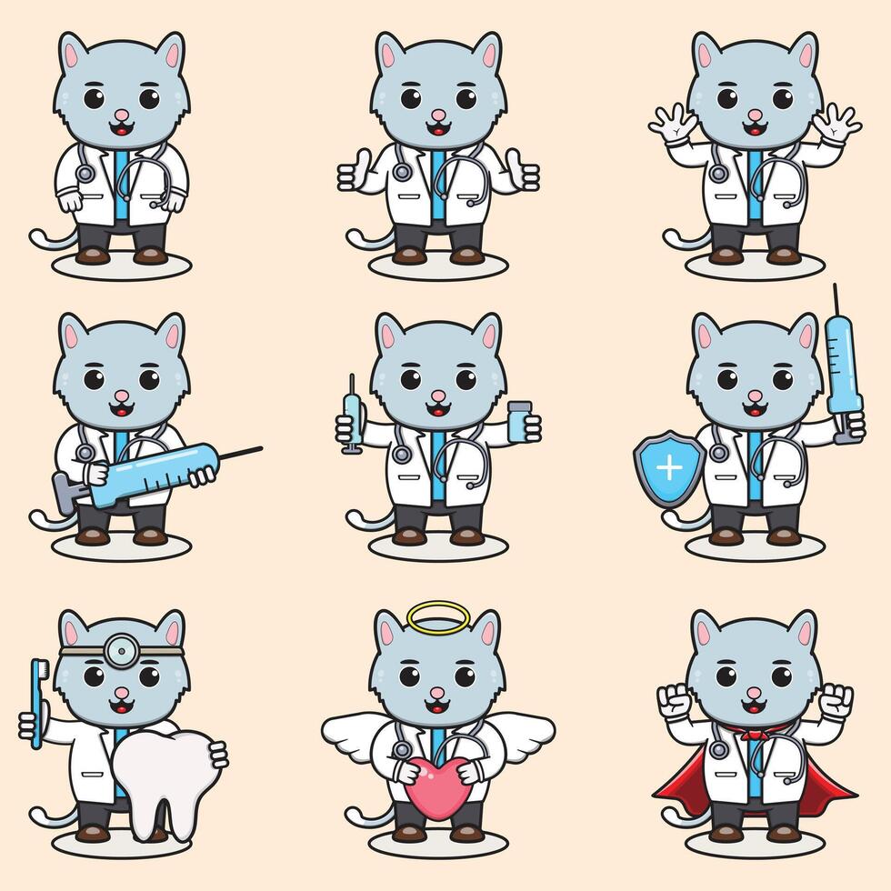 Vector Illustration of Cute Cat cartoon with Cat costume. Set of cute Bear characters. Collection of funny little Cat.