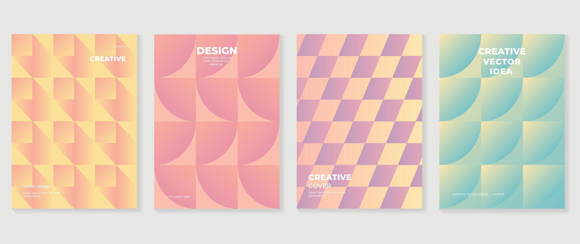 Abstract gradient background vector set. Minimalist style cover template with vibrant perspective 3d geometric prism shapes collection. Ideal design for social media, poster, cover, banner, flyer.