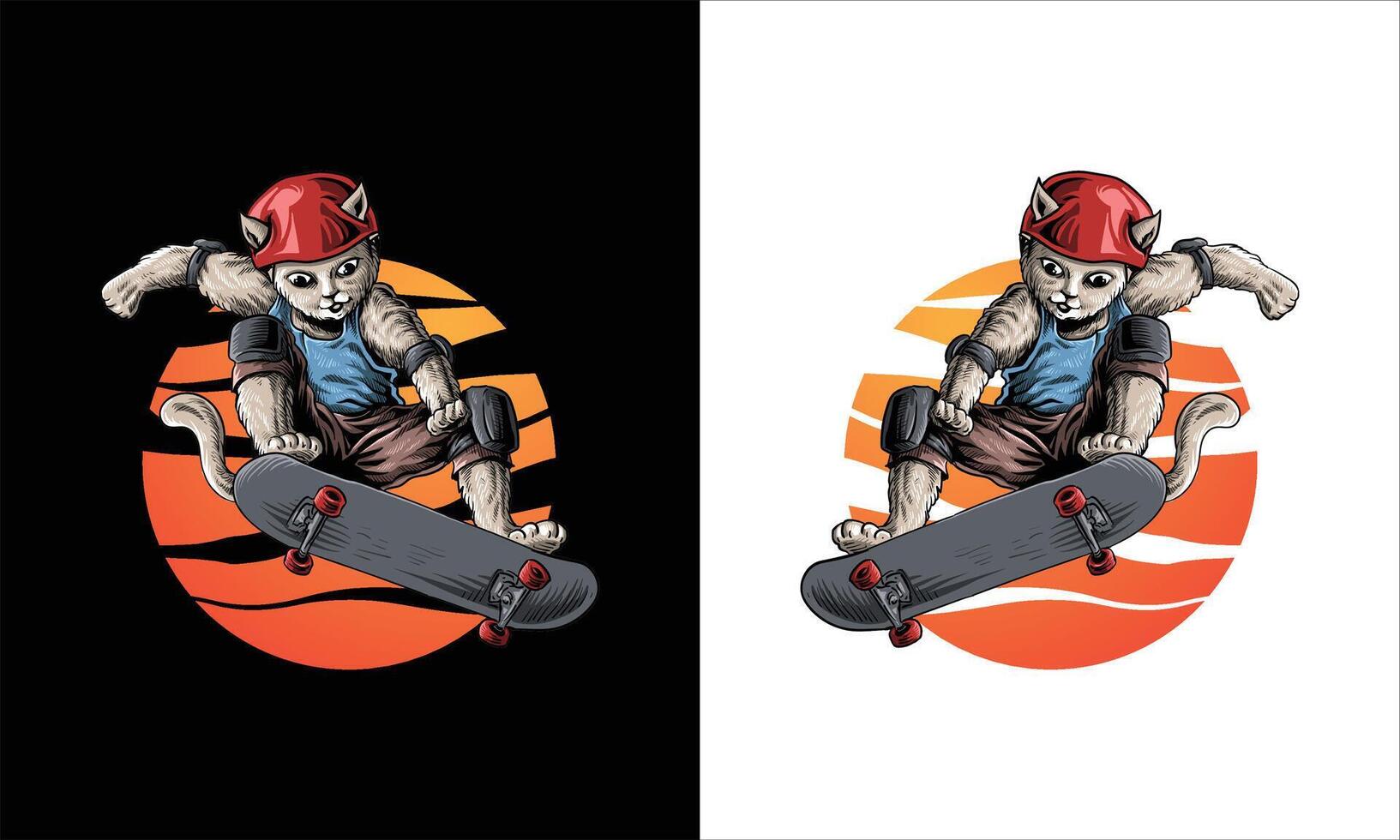 cat skateboarding vector