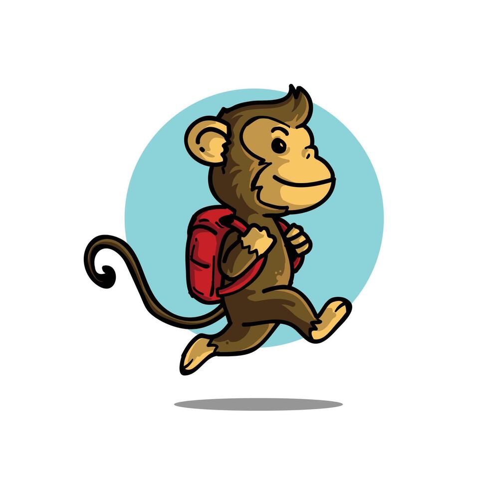 mono corriendo lejos que lleva mochila vector