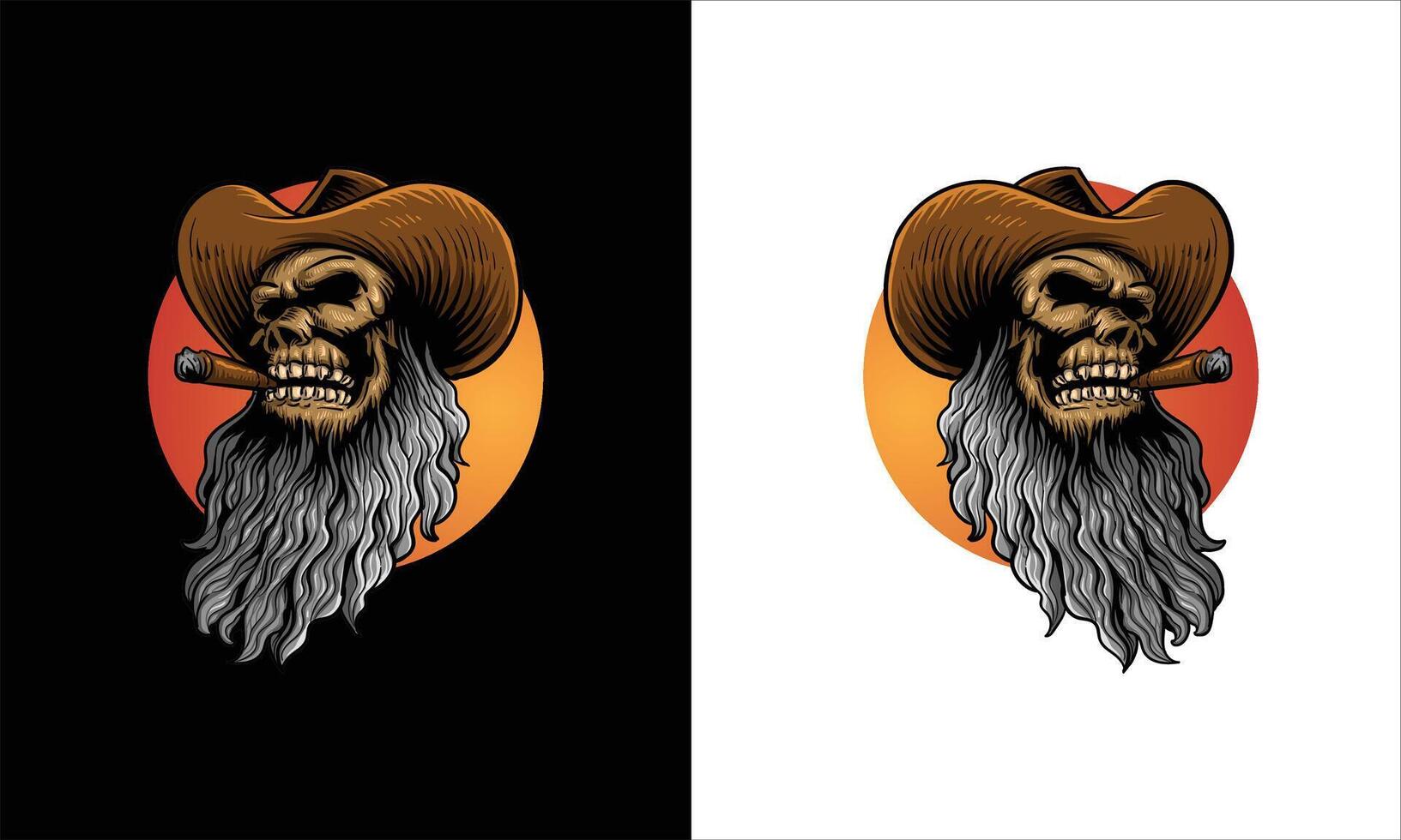 skull head cowboy with cigar vector