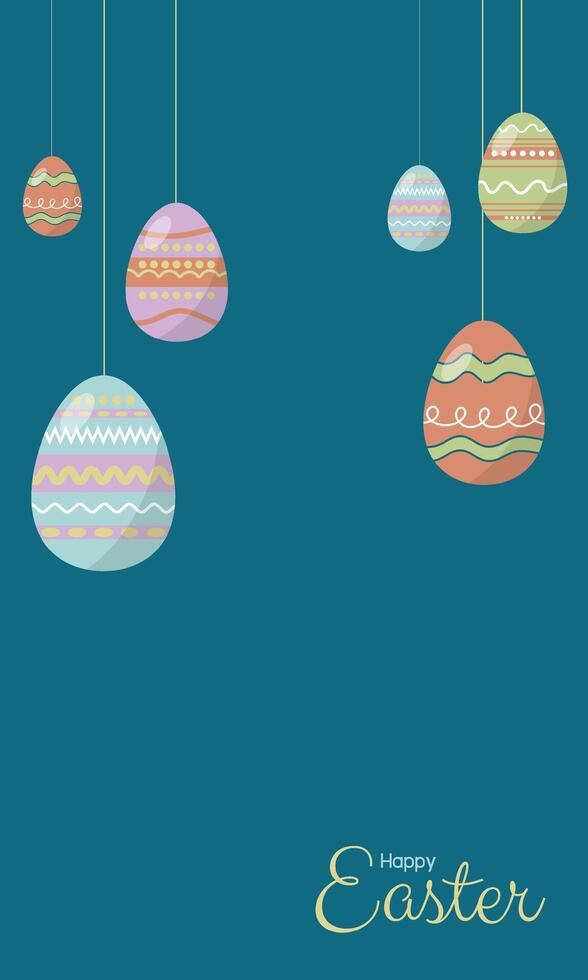 contento Pascua de Resurrección día concepto. colorido de Pascua de Resurrección huevos cuelga en blanco antecedentes con espacio de copia. para saludo tarjeta, bandera. vector