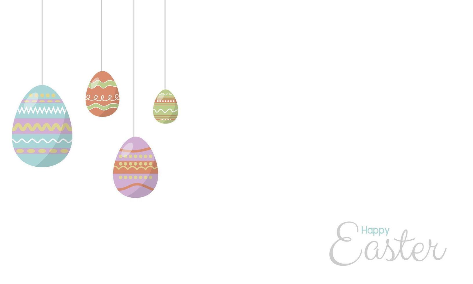 Happy Easter day concept. Colorfull of easter eggs hangs on white background with copyspace. For greeting card, banner. vector