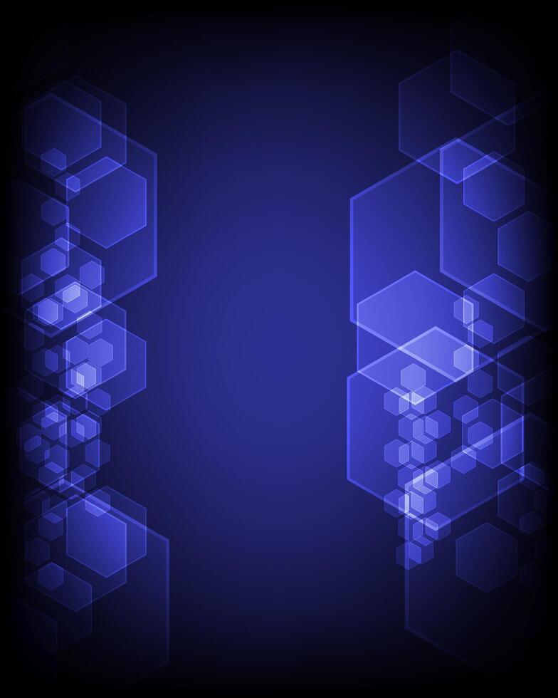 Hexagonal technology abstract on blue background. Design for science, medicine, or technology. Geometric backdrop. Polygonal molecular for the presentation of health, medical or technical. vector