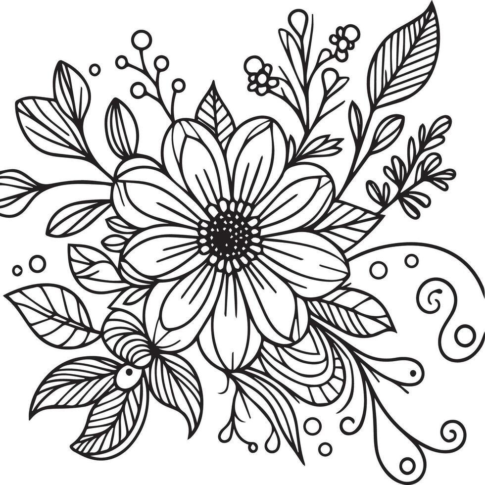 mano dibujado mano dibujado colorante página flor línea Arte ilustración blanco antecedentes vector