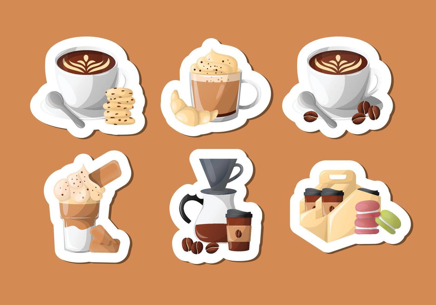 A collection of coffee and pastry stickers vector