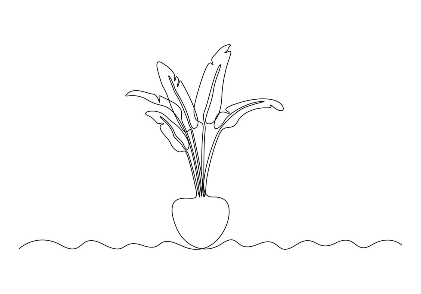 Continuous one line drawing of house plant. Isolated on white background vector illustration