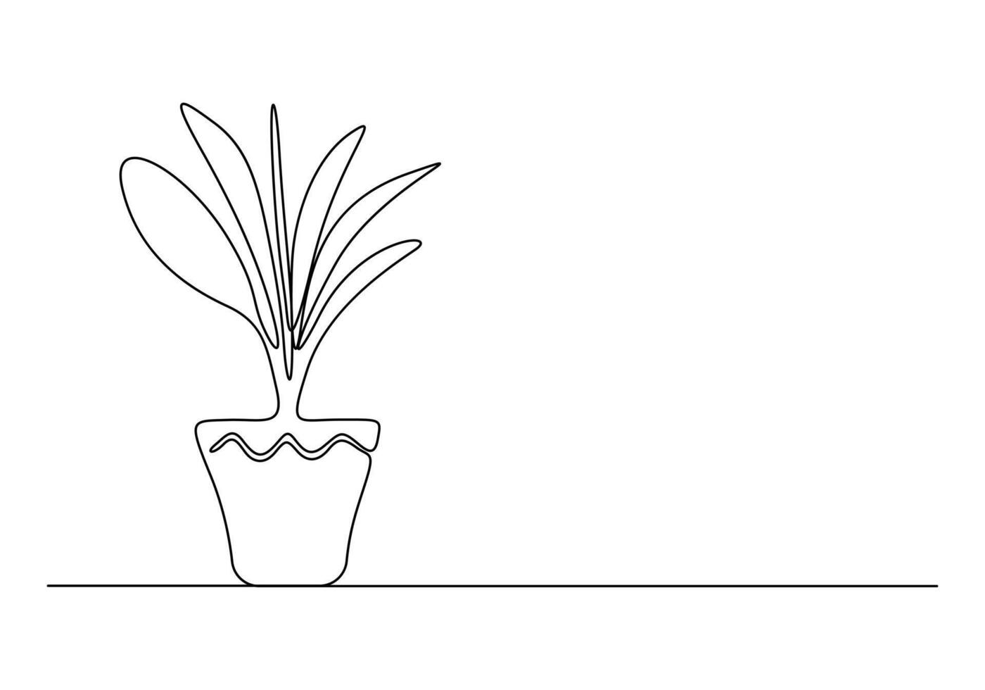 Continuous one line drawing of house plant. Isolated on white background vector illustration