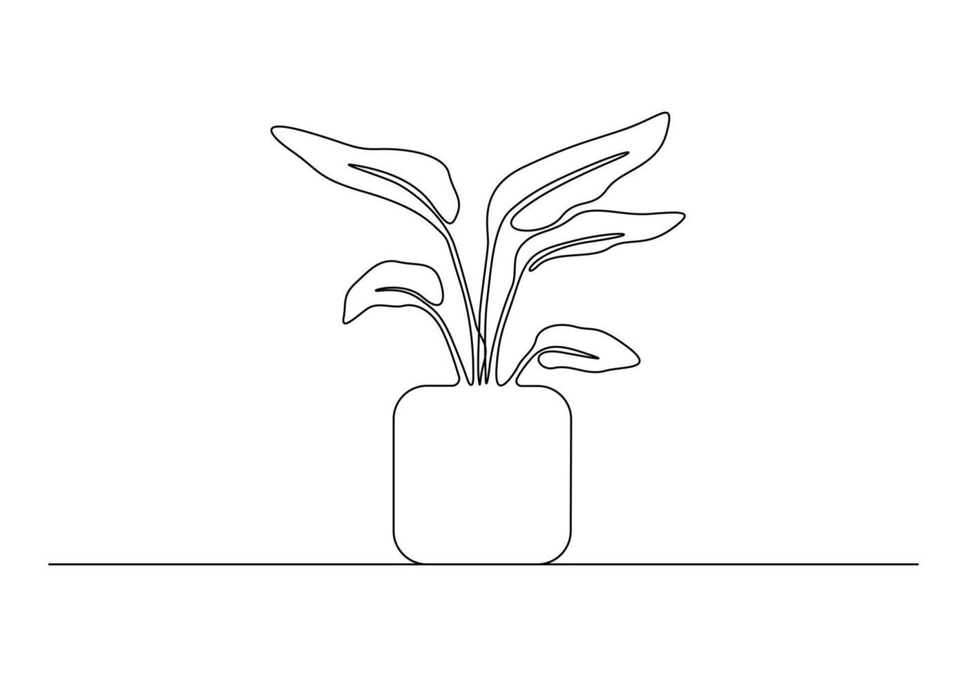 Continuous one line drawing of house plant. Isolated on white background vector illustration