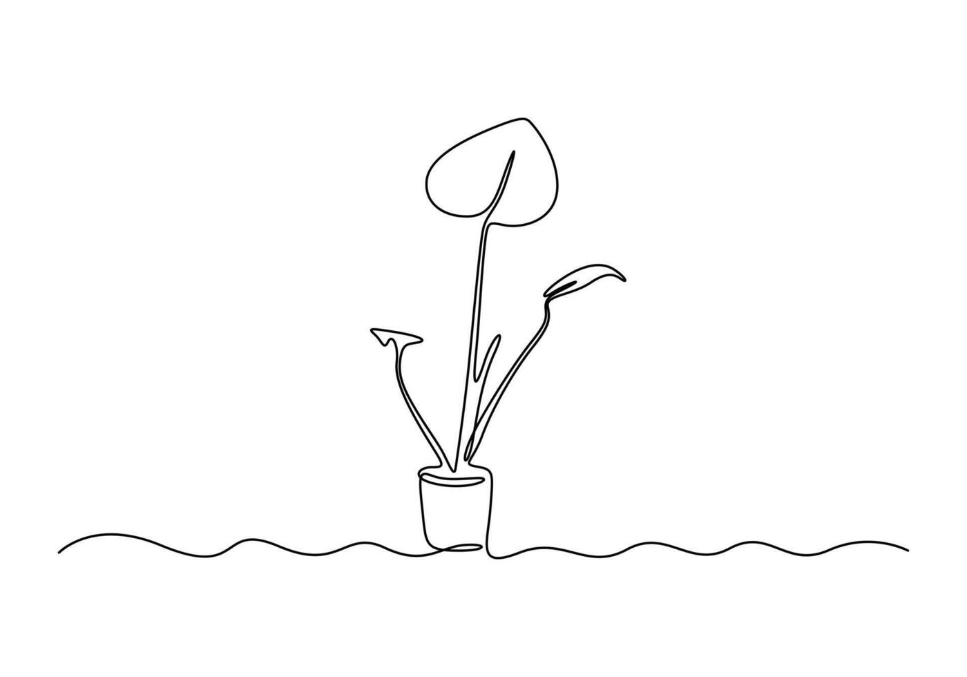 Continuous one line drawing of house plant. Isolated on white background vector illustration