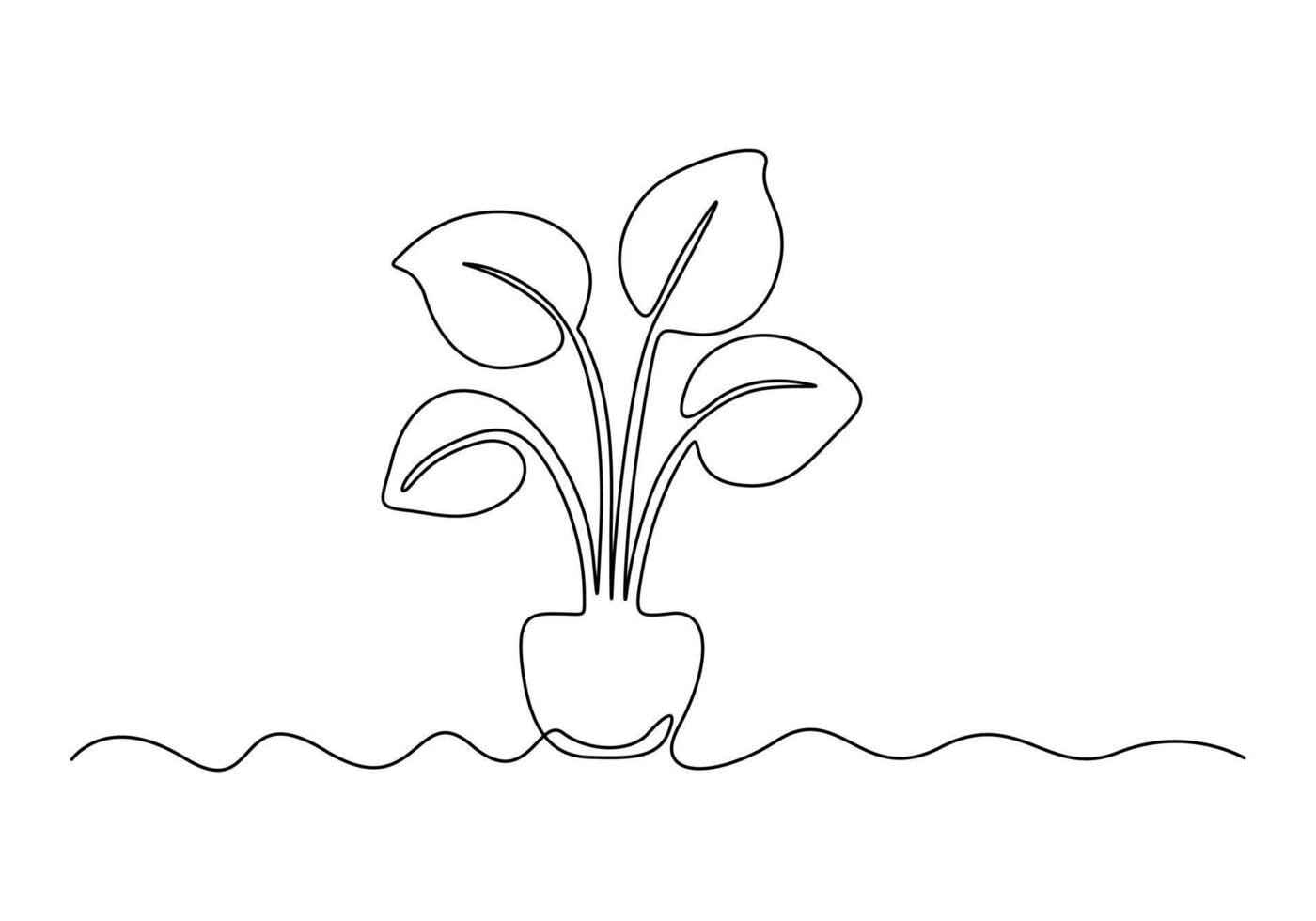 Continuous one line drawing of house plant. Isolated on white background vector illustration