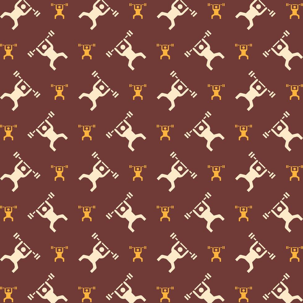 Gym flat icon repeating trendy pattern multicolor brown vector illustration background