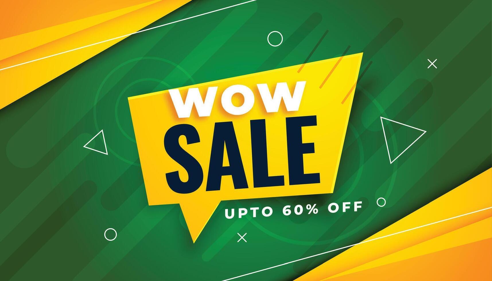 wow sale promotional banner with chat bubble and geometric shapes vector