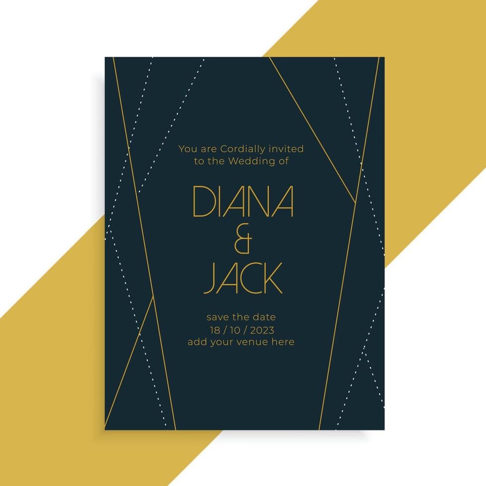 geometric line style wedding invitation dark template design vector