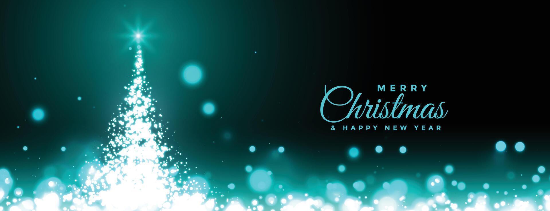 merry christmas sparkling tree and bokeh banner vector