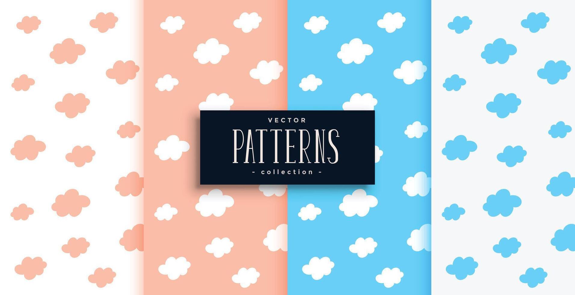 clouds pattern set in pink and blue shades vector