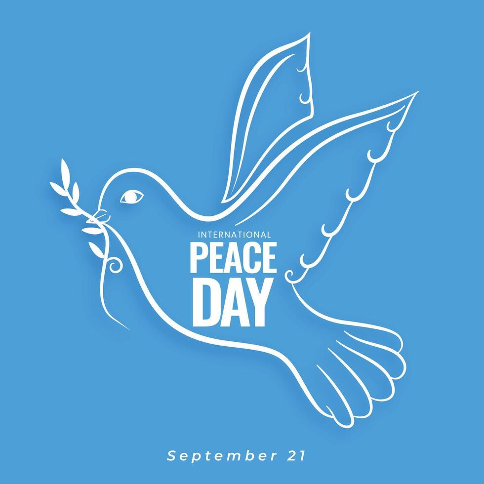 minimal international peace day banner with dove and olive design vector illustration