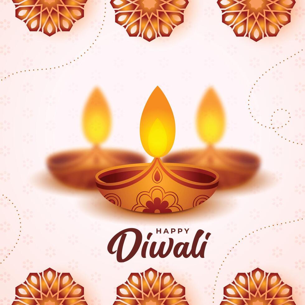 shubh diwali poster background with isolated diya and floral decoration vector