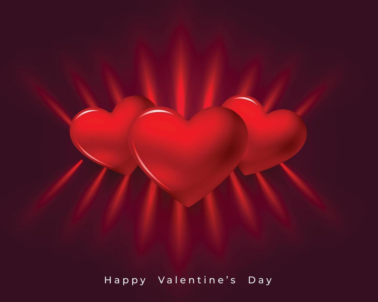 valentines day greeting with 3d hearts and red light effect vector